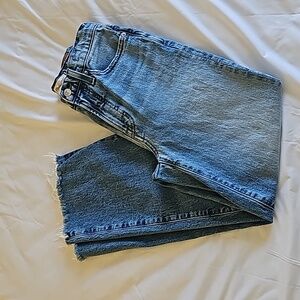 Madewell Perfect Vintage Wide Leg Crop Jean Sz 24 Raw Hem Stretch